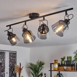 Suspension Verre Fumé-hofstein Plafonnier Safari Noir, 4 lumières