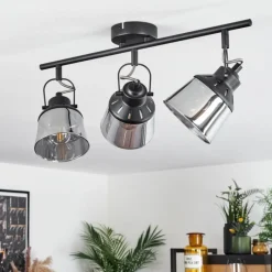 Suspension Verre Fumé-hofstein Plafonnier Safari Noir, 3 lumières