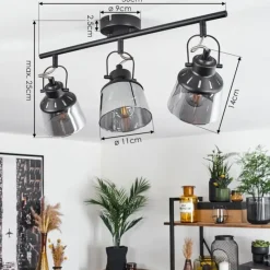 Suspension Verre Fumé-hofstein Plafonnier Safari Noir, 3 lumières