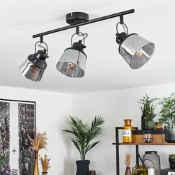 Suspension Verre Fumé-hofstein Plafonnier Safari Noir, 3 lumières