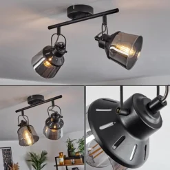 Suspension Verre Fumé-hofstein Plafonnier Safari Noir, 2 lumières