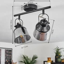 Suspension Verre Fumé-hofstein Plafonnier Safari Noir, 2 lumières