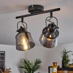 Suspension Verre Fumé-hofstein Plafonnier Safari Noir, 2 lumières