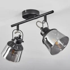 Suspension Verre Fumé-hofstein Plafonnier Safari Noir, 2 lumières