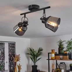 Suspension Verre Fumé-hofstein Plafonnier Safari Noir, 2 lumières