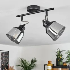 Suspension Verre Fumé-hofstein Plafonnier Safari Noir, 2 lumières