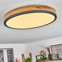 Luminaires Scandinaves-hofstein Plafonnier Salmi LED Anthracite, Brun, Couleur bois, Noir, 1 lumière, Télécommandes