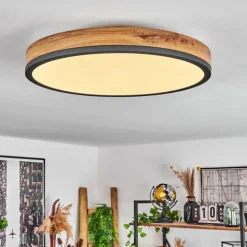 Luminaires Scandinaves-hofstein Plafonnier Salmi LED Anthracite, Brun, Couleur bois, Noir, 1 lumière, Télécommandes