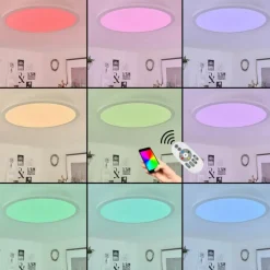 hofstein Plafonnier Sani LED Blanc, 1 lumière, Télécommandes, Changeur de couleurs