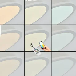 hofstein Plafonnier Sani LED Blanc, 1 lumière, Télécommandes, Changeur de couleurs