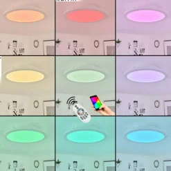 hofstein Plafonnier Sani LED Blanc, 1 lumière, Télécommandes, Changeur de couleurs