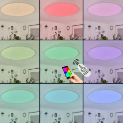 hofstein Plafonnier Sani LED Blanc, 1 lumière, Télécommandes, Changeur de couleurs