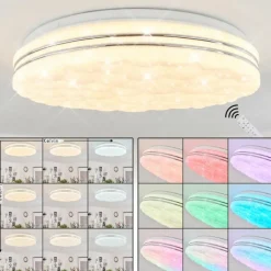 hofstein Plafonnier Savardeix LED Chrome, Blanc, 1 lumière, Télécommandes, Changeur de couleurs