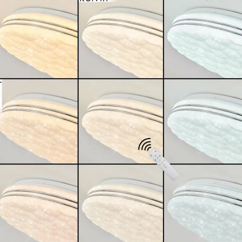 hofstein Plafonnier Savardeix LED Chrome, Blanc, 1 lumière, Télécommandes, Changeur de couleurs