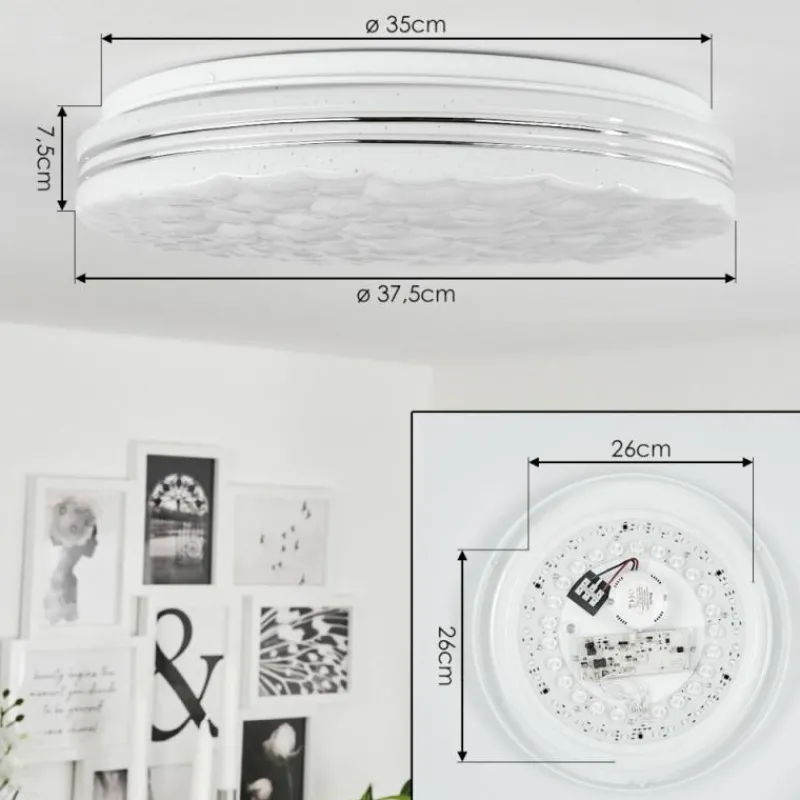 hofstein Plafonnier Savardeix LED Chrome, Blanc, 1 lumière, Télécommandes, Changeur de couleurs