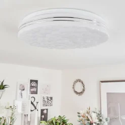 hofstein Plafonnier Savardeix LED Chrome, Blanc, 1 lumière, Télécommandes, Changeur de couleurs