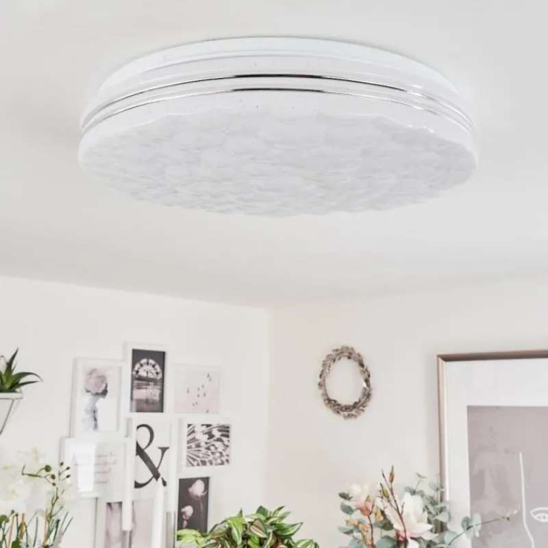 hofstein Plafonnier Savardeix LED Chrome, Blanc, 1 lumière, Télécommandes, Changeur de couleurs