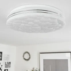 hofstein Plafonnier Savardeix LED Chrome, Blanc, 1 lumière, Télécommandes, Changeur de couleurs