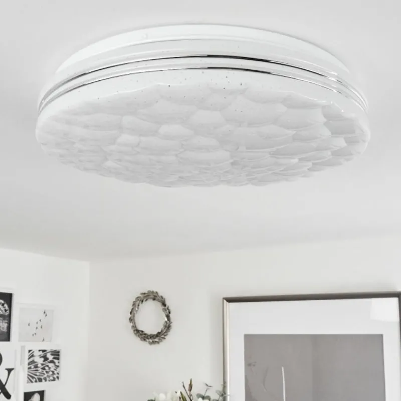 hofstein Plafonnier Savardeix LED Chrome, Blanc, 1 lumière, Télécommandes, Changeur de couleurs