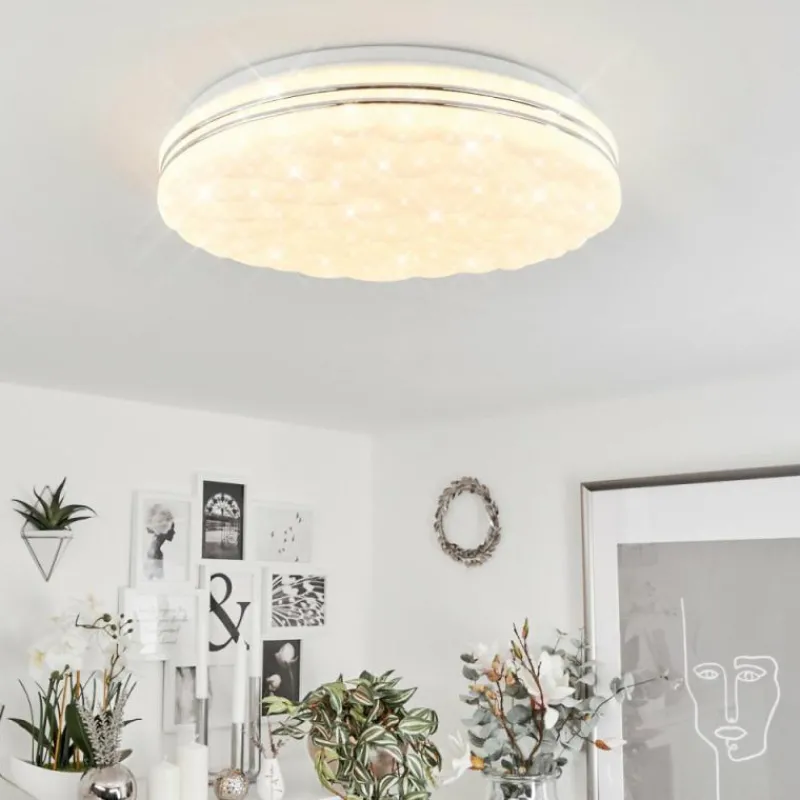 hofstein Plafonnier Savardeix LED Chrome, Blanc, 1 lumière, Télécommandes, Changeur de couleurs