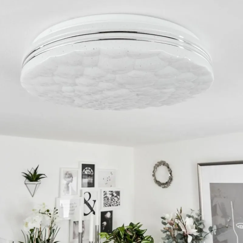 hofstein Plafonnier Savardeix LED Chrome, Blanc, 1 lumière, Télécommandes, Changeur de couleurs