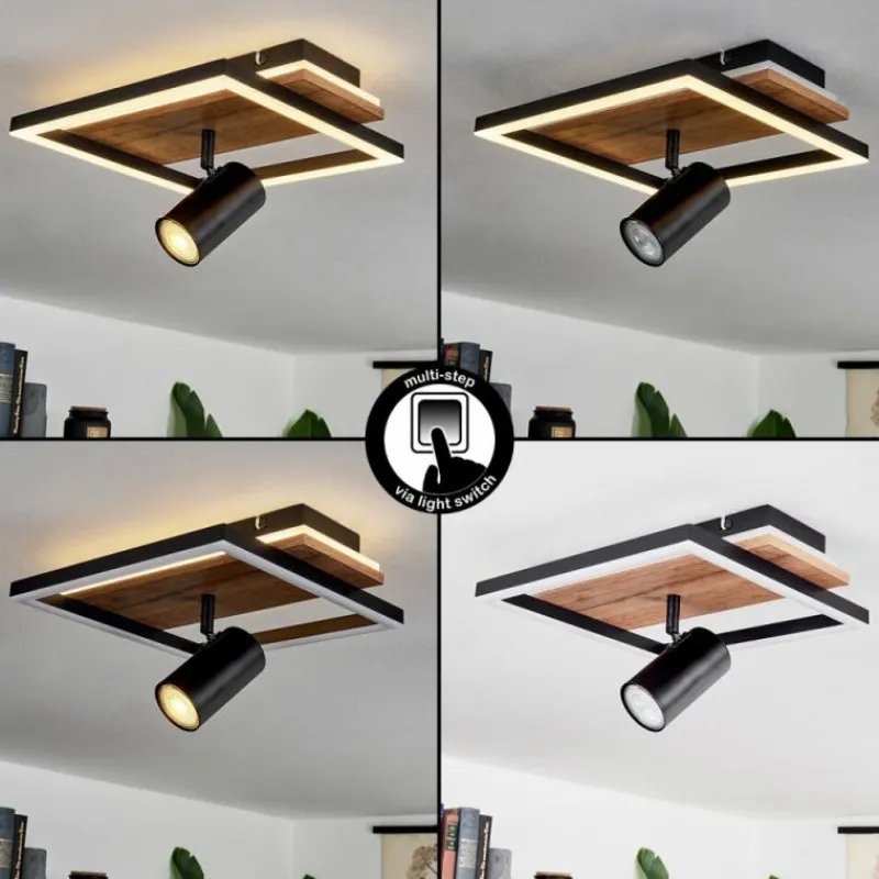 hofstein Plafonnier Sequeira LED Bois clair, Couleur bois, Noir, 2 lumières