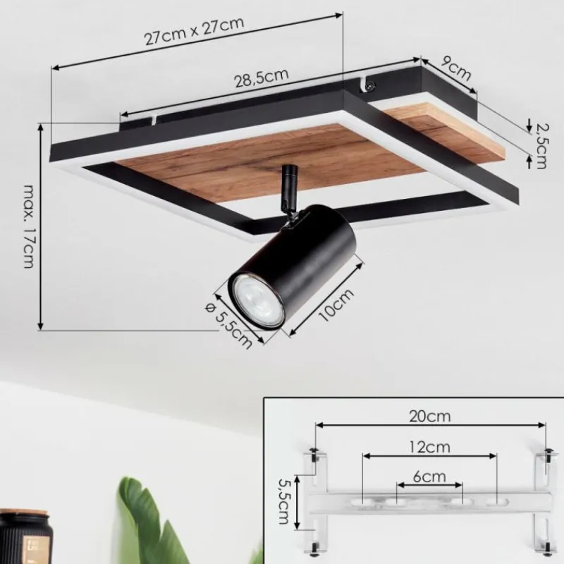 hofstein Plafonnier Sequeira LED Bois clair, Couleur bois, Noir, 2 lumières