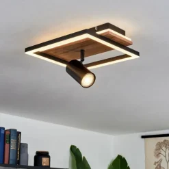 hofstein Plafonnier Sequeira LED Bois clair, Couleur bois, Noir, 2 lumières