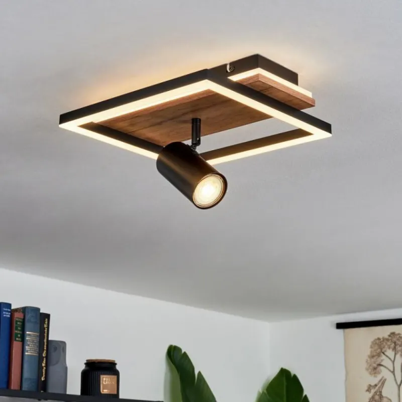 hofstein Plafonnier Sequeira LED Bois clair, Couleur bois, Noir, 2 lumières