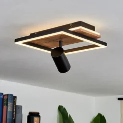 hofstein Plafonnier Sequeira LED Bois clair, Couleur bois, Noir, 2 lumières