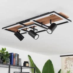 hofstein Plafonnier Sequeira LED Bois clair, Couleur bois, Noir, 4 lumières