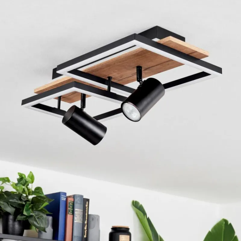 hofstein Plafonnier Sequeira LED Bois clair, Couleur bois, Noir, 3 lumières