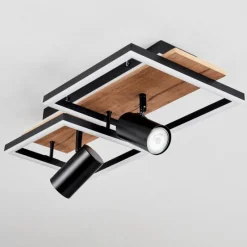 hofstein Plafonnier Sequeira LED Bois clair, Couleur bois, Noir, 3 lumières