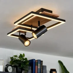 hofstein Plafonnier Sequeira LED Bois clair, Couleur bois, Noir, 3 lumières