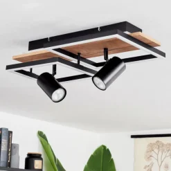 hofstein Plafonnier Sequeira LED Bois clair, Couleur bois, Noir, 3 lumières