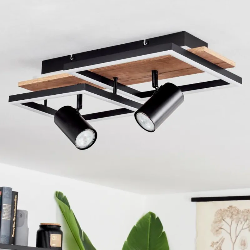 hofstein Plafonnier Sequeira LED Bois clair, Couleur bois, Noir, 3 lumières