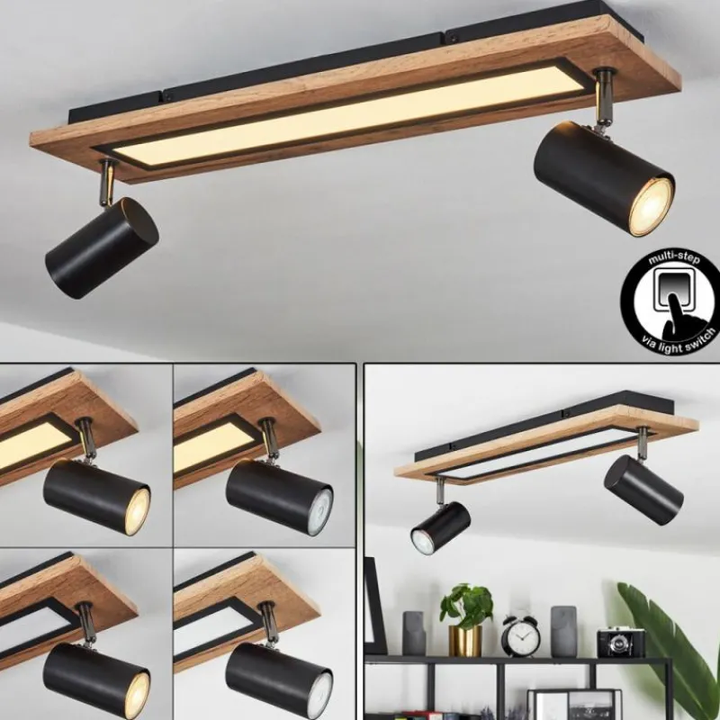 hofstein Plafonnier Sequeira LED Couleur bois, Noir, Blanc, 3 lumières