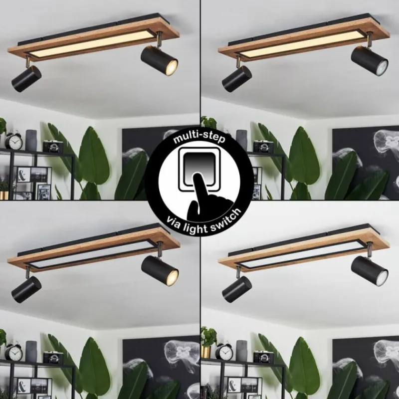 hofstein Plafonnier Sequeira LED Couleur bois, Noir, Blanc, 3 lumières