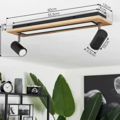 hofstein Plafonnier Sequeira LED Couleur bois, Noir, Blanc, 3 lumières