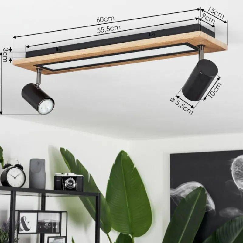 hofstein Plafonnier Sequeira LED Couleur bois, Noir, Blanc, 3 lumières