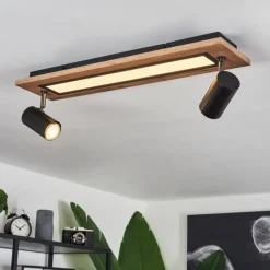 hofstein Plafonnier Sequeira LED Couleur bois, Noir, Blanc, 3 lumières