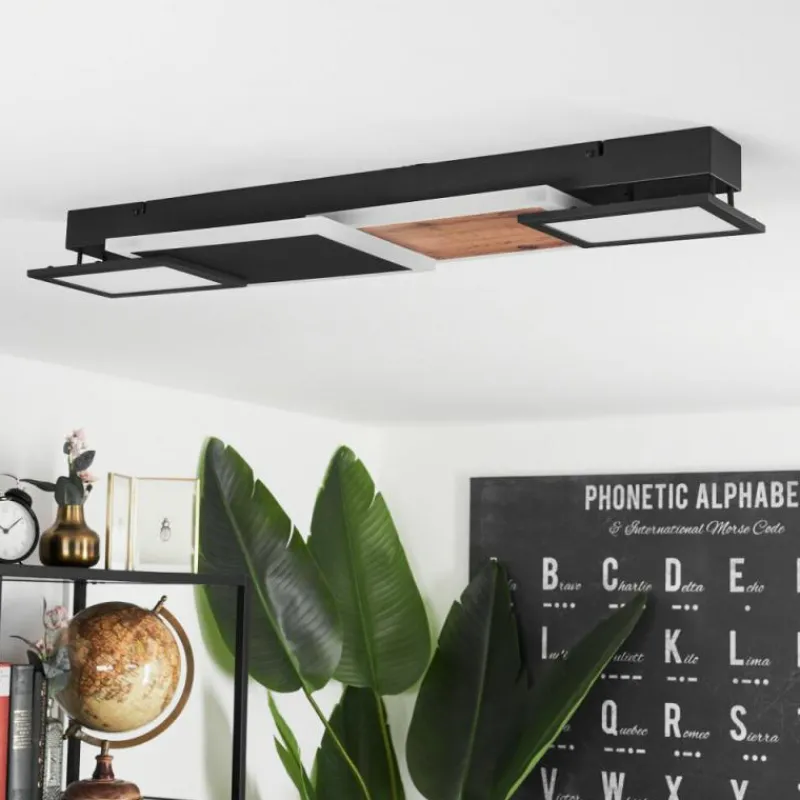 hofstein Plafonnier Sourbarie LED Brun, Couleur bois, Noir, 1 lumière