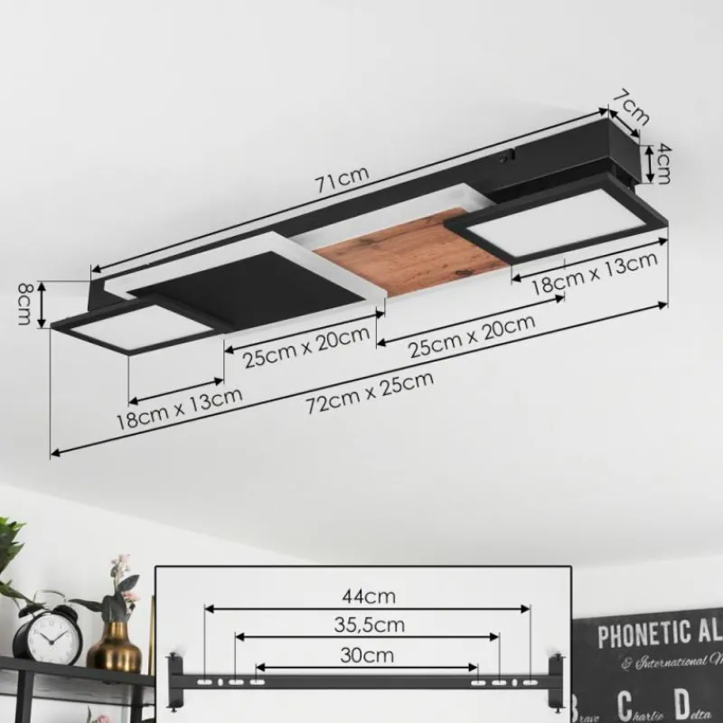 hofstein Plafonnier Sourbarie LED Brun, Couleur bois, Noir, 1 lumière