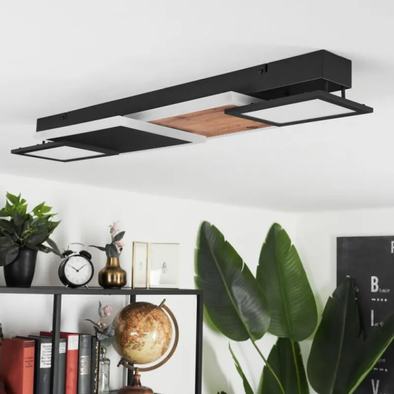 hofstein Plafonnier Sourbarie LED Brun, Couleur bois, Noir, 1 lumière