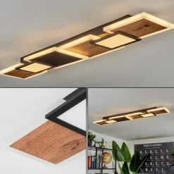 Lampes En Bois-hofstein Plafonnier Sourbarie LED Brun, Couleur bois, Noir, 1 lumière