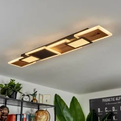 Lampes En Bois-hofstein Plafonnier Sourbarie LED Brun, Couleur bois, Noir, 1 lumière