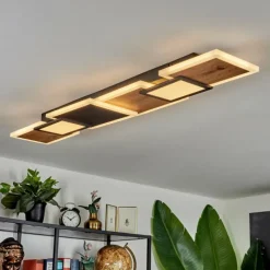 Lampes En Bois-hofstein Plafonnier Sourbarie LED Brun, Couleur bois, Noir, 1 lumière