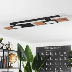 Lampes En Bois-hofstein Plafonnier Sourbarie LED Brun, Couleur bois, Noir, 1 lumière