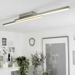 hofstein Plafonnier Tamizat LED Nickel mat, 2 lumières, Changeur de couleurs