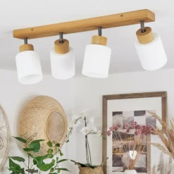 Luminaires Scandinaves-hofstein Plafonnier Tercier Argent Oxydé, Écru, 4 lumières